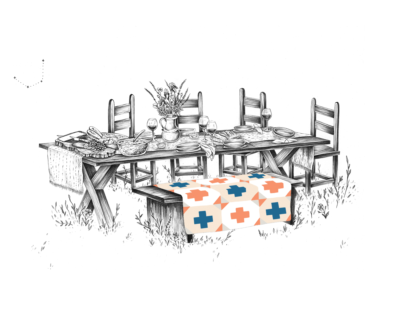 Table with a colored pattern